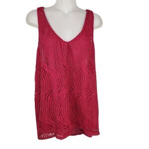 Maurices Womens Tank Top Large Racerback Embellished Cutout Lace Textured V Neck